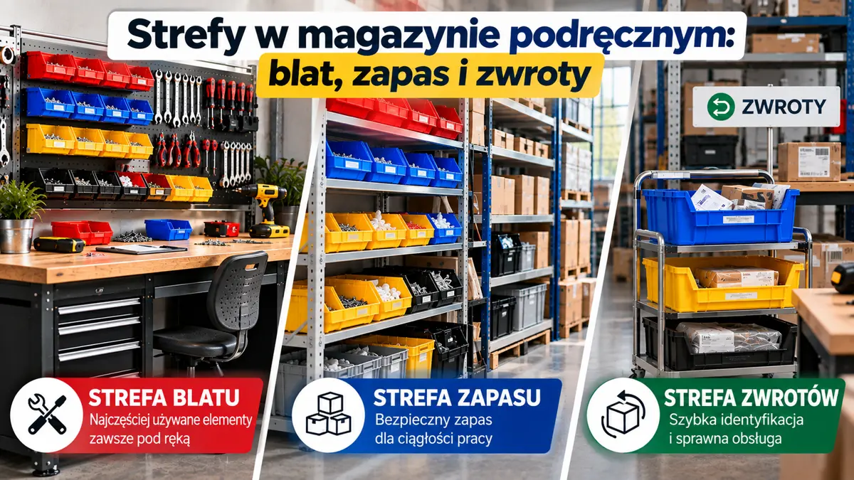 Strefy w magazynie podręcznym: blat, zapas i zwroty