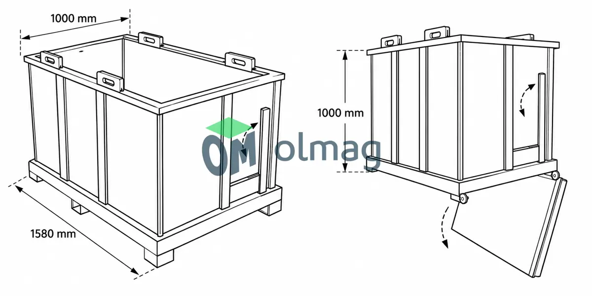 Kontener z otwieranym dnem 1000l 1580x1000x1000 mm
