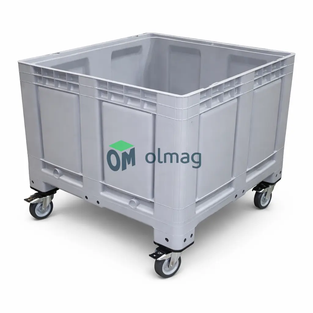 Skrzyniopaleta plastikowa pełna szara na kołach 1200x1000x790 mm