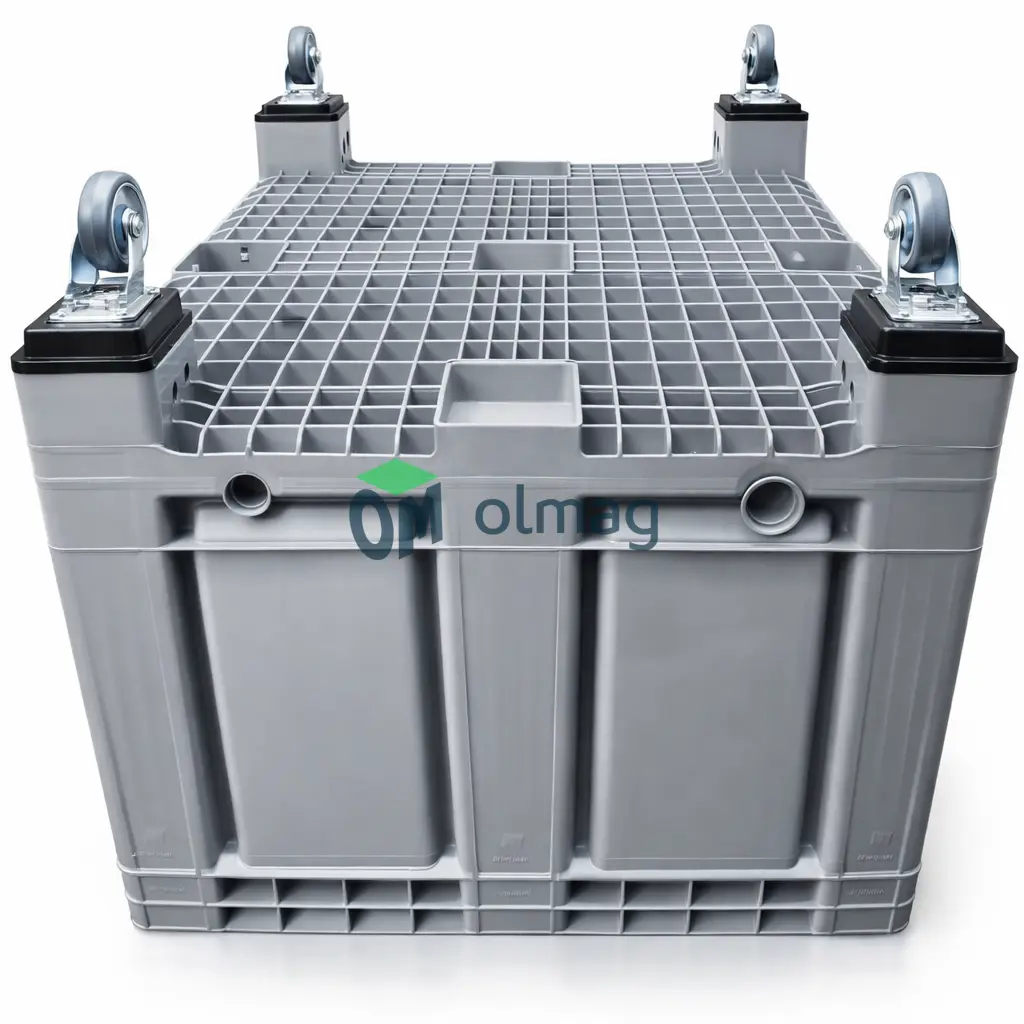 Skrzyniopaleta plastikowa pełna szara na kołach 1200x1000x790 mm