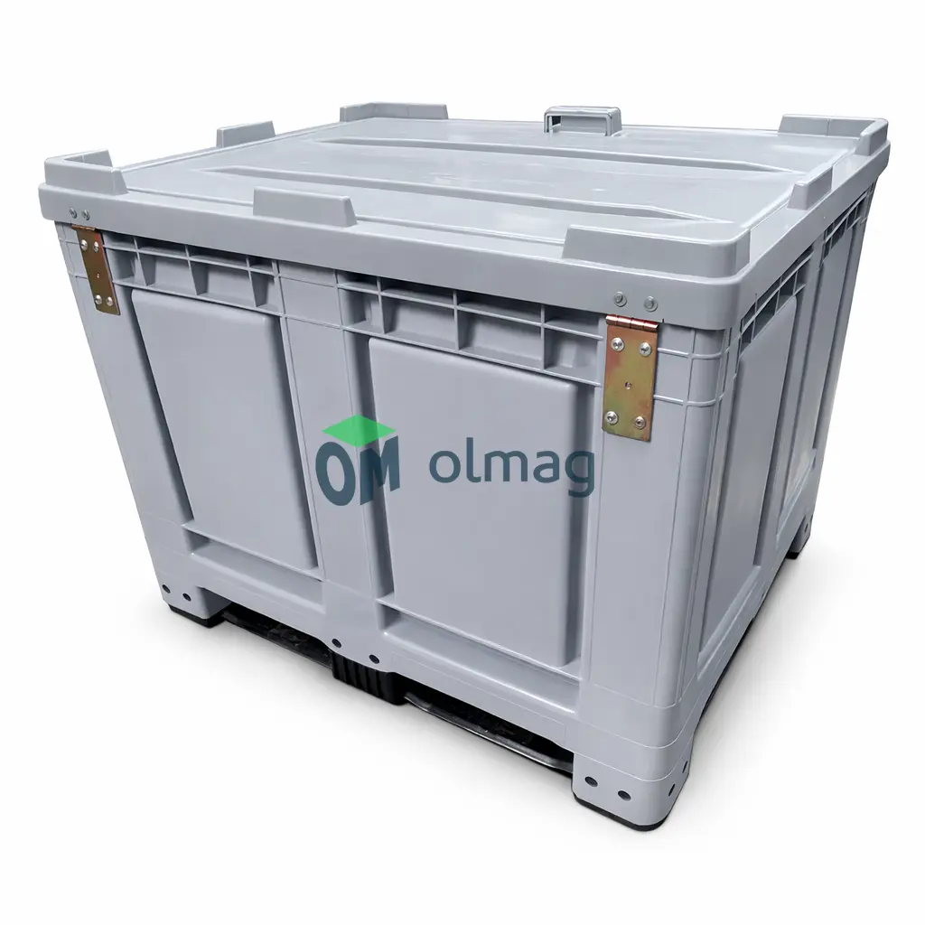 Szara skrzyniopaleta plastikowa pełna 1200x1000x790 mm