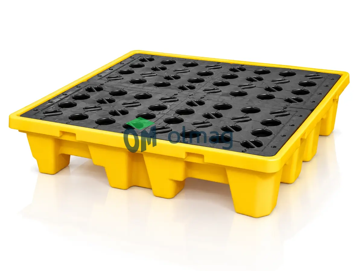 Wanna wychwytowa polietylenowa 200 l z kratownicą pod 4 beczki, wysokoprofilowa. Wym. 1300x1300x300 mm